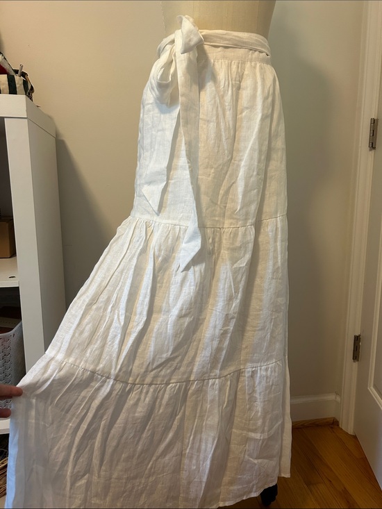 Faithfull the Brand Dresses & Skirts - Faithfull the Brand White Tiered Linen Wrap Skirt with Waist Tie